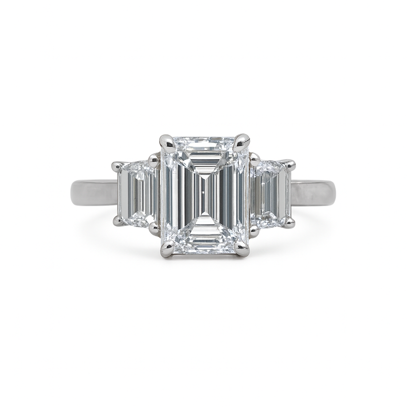 TRIO EMERALD ENGAGEMENT RING