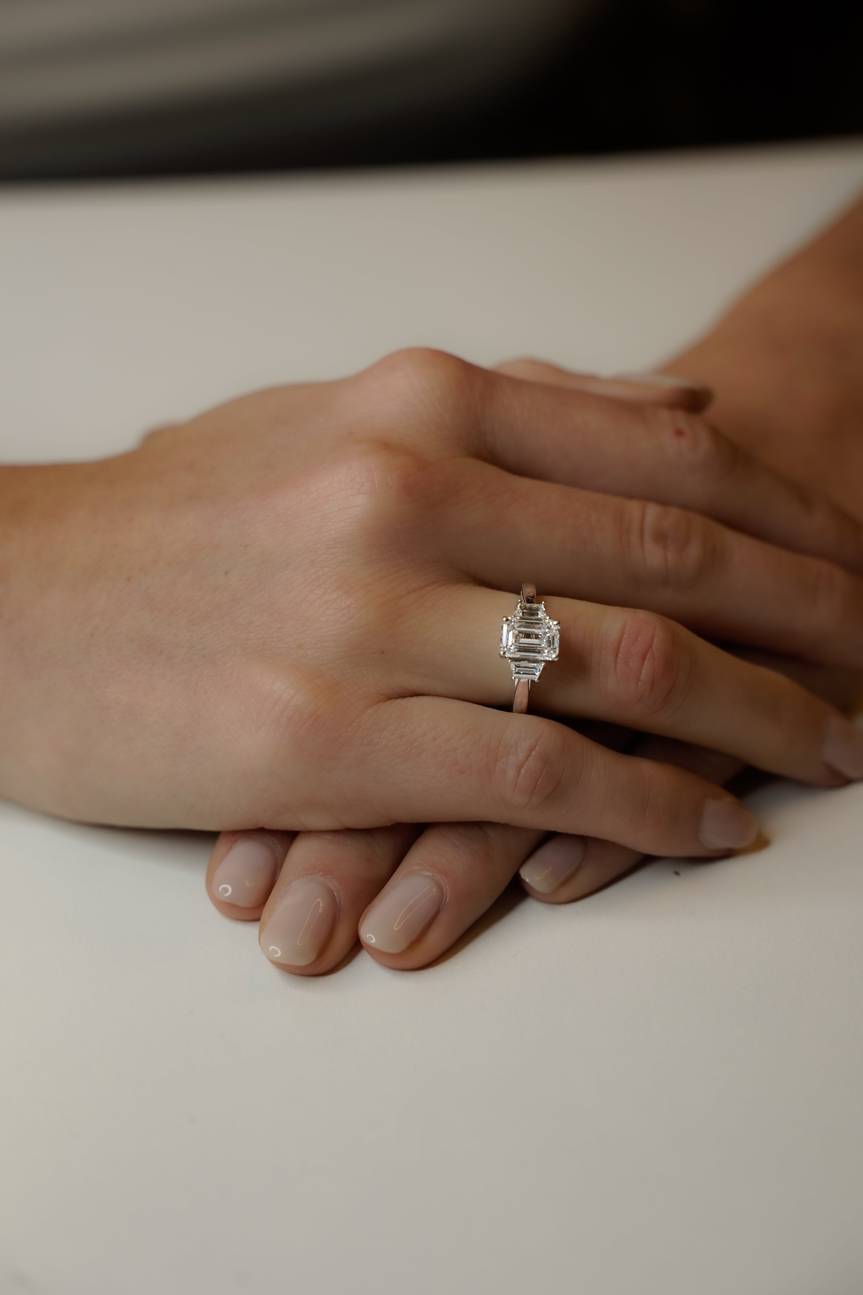 TRIO EMERALD ENGAGEMENT RING