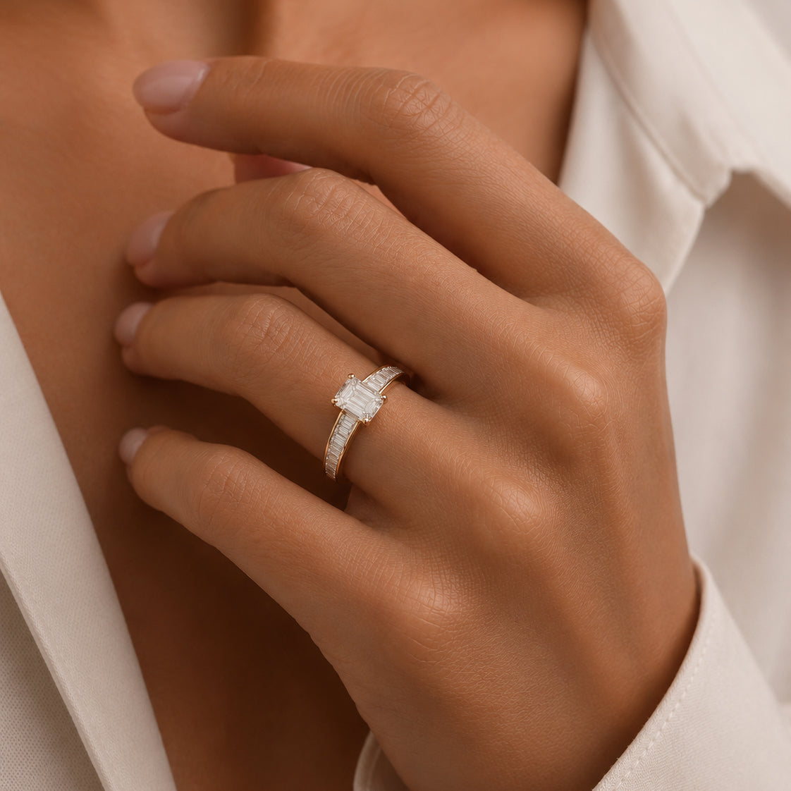 EMERALD BAGUETTE ENGAGEMENT RING