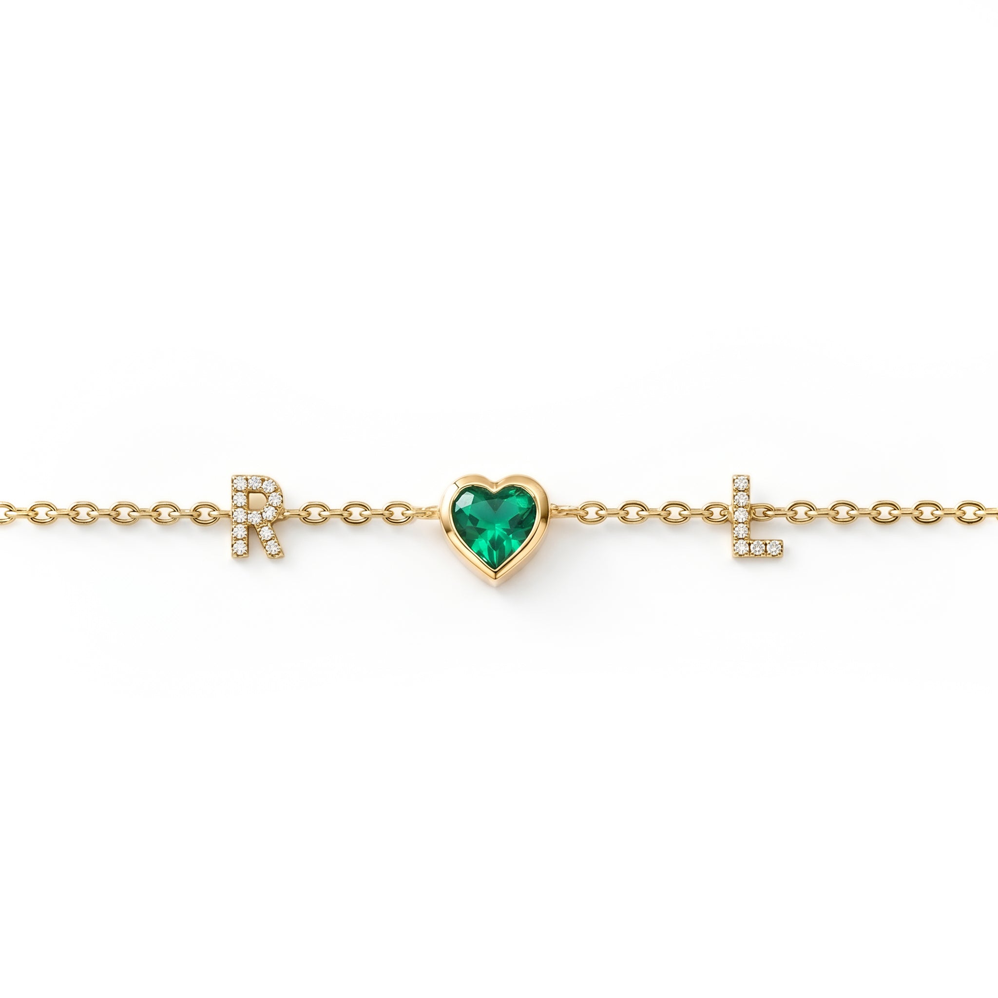 GREEN HEART INITIAL BRACELET